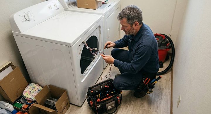 Dryer heater circuit traced with the panel open