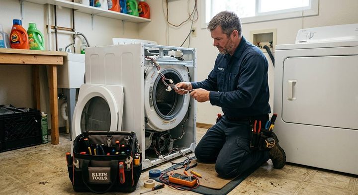A washer opened to the drum, properly